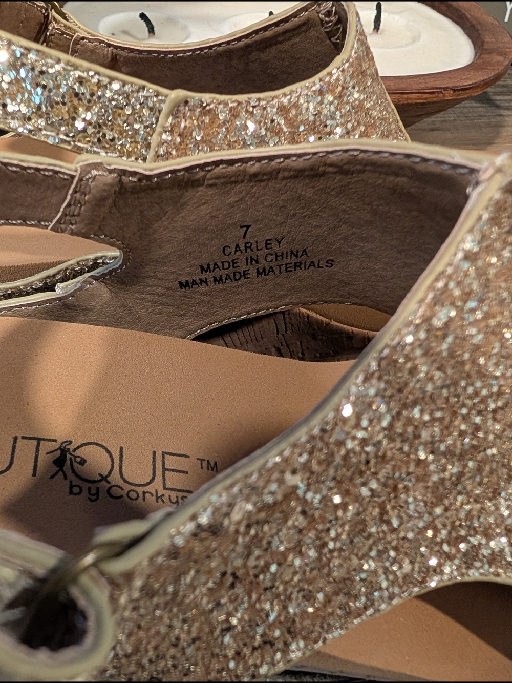 Corkys Boutique Glitter Slingback Wedge Sandals - Gold - Picture 5 of 5